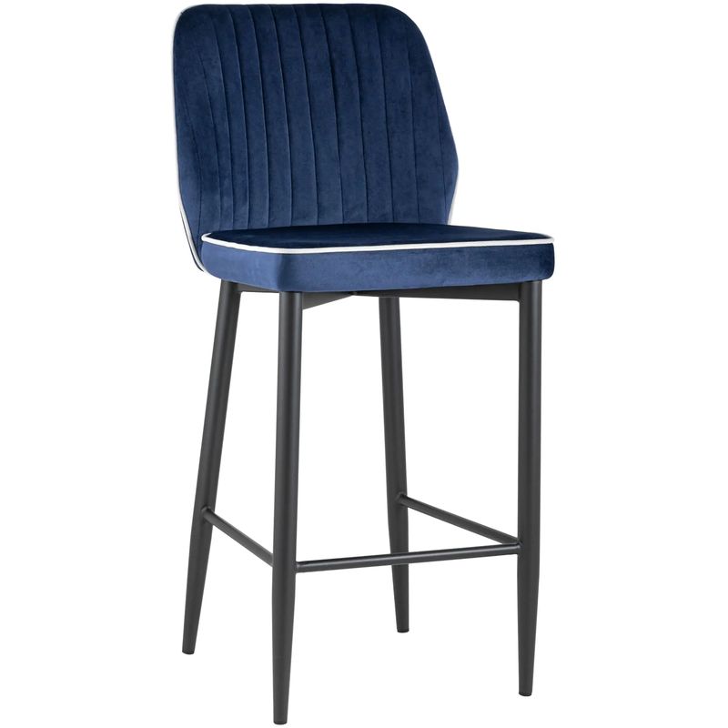 Барный Стул Lawrence Chair Синий Велюр Белый кант Синий Белый Черный Барный Стул Lawrence Chair Синий Велюр Белый кант Синий Белый Черный в Барнауле | Loft Concept