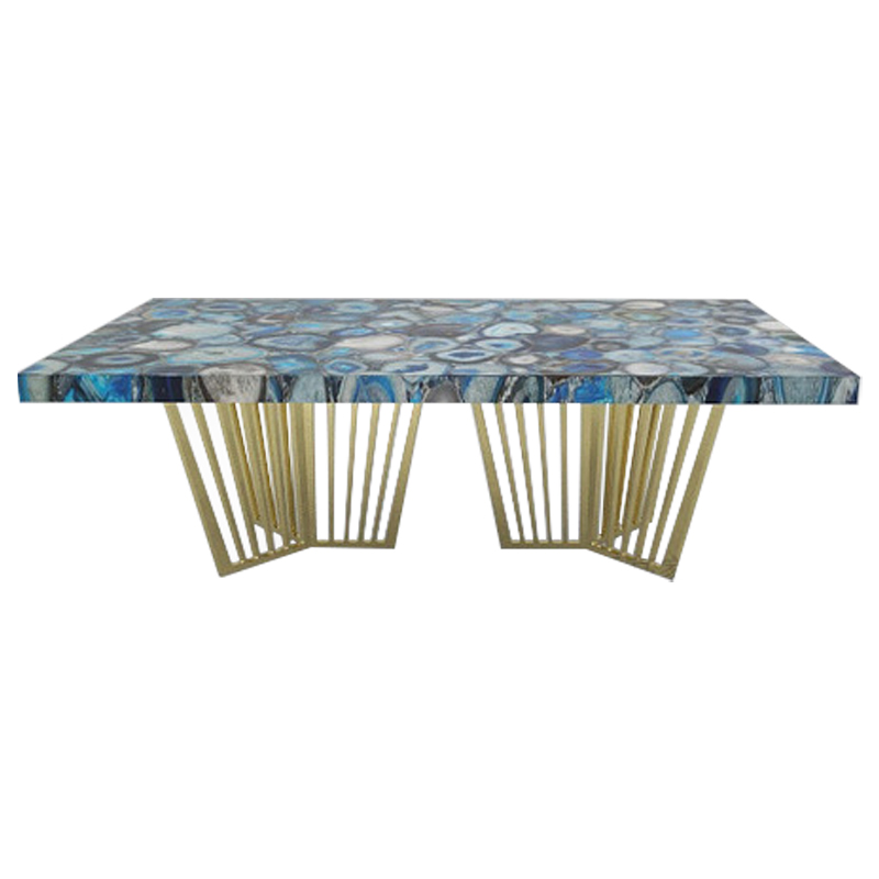 Обеденный стол Agate Design Blue Dining Table Синий Золотой Обеденный стол Agate Design Blue Dining Table Синий Золотой в Барнауле | Loft Concept