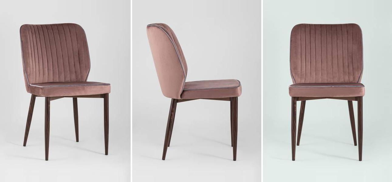 Стул Lawrence Chair Розовый велюр Серый кант - фото