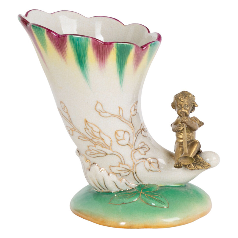 Ваза из фарфора с бронзовой фигуркой ангела Eden Garden porcelain and bronze Зеленый Бронза Белый Ваза из фарфора с бронзовой фигуркой ангела Eden Garden porcelain and bronze Зеленый Бронза Белый в Барнауле | Loft Concept