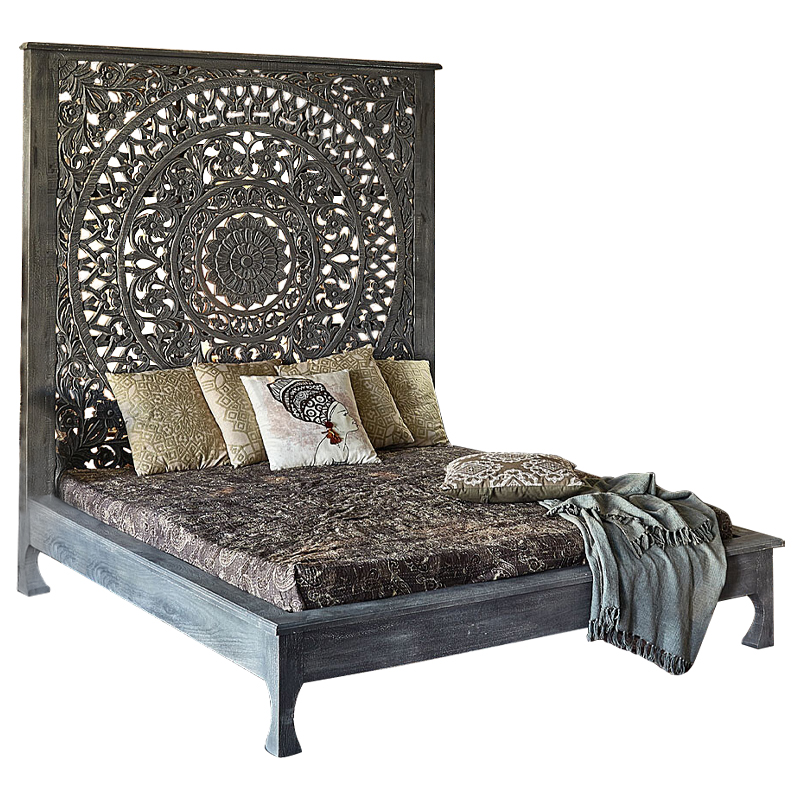 Кровать Indian Antique White Furniture Sarita Bed серый Серый Кровать Indian Antique White Furniture Sarita Bed серый Серый в Барнауле | Loft Concept