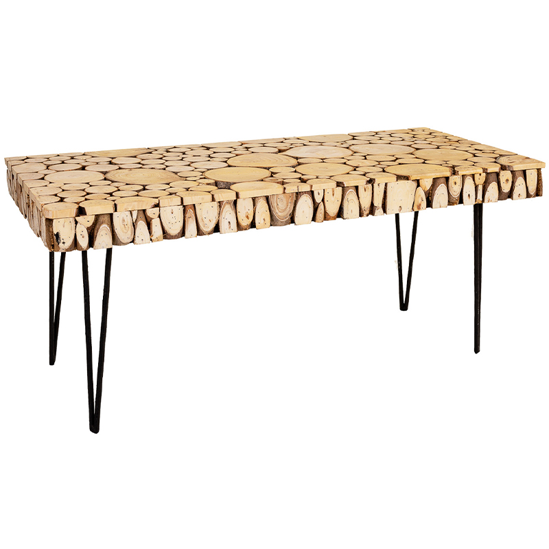 Кофейный стол с деревянной столешницей Wooden Cuts Coffee Table Коричневый Древесина Черный в Барнауле | Loft Concept 