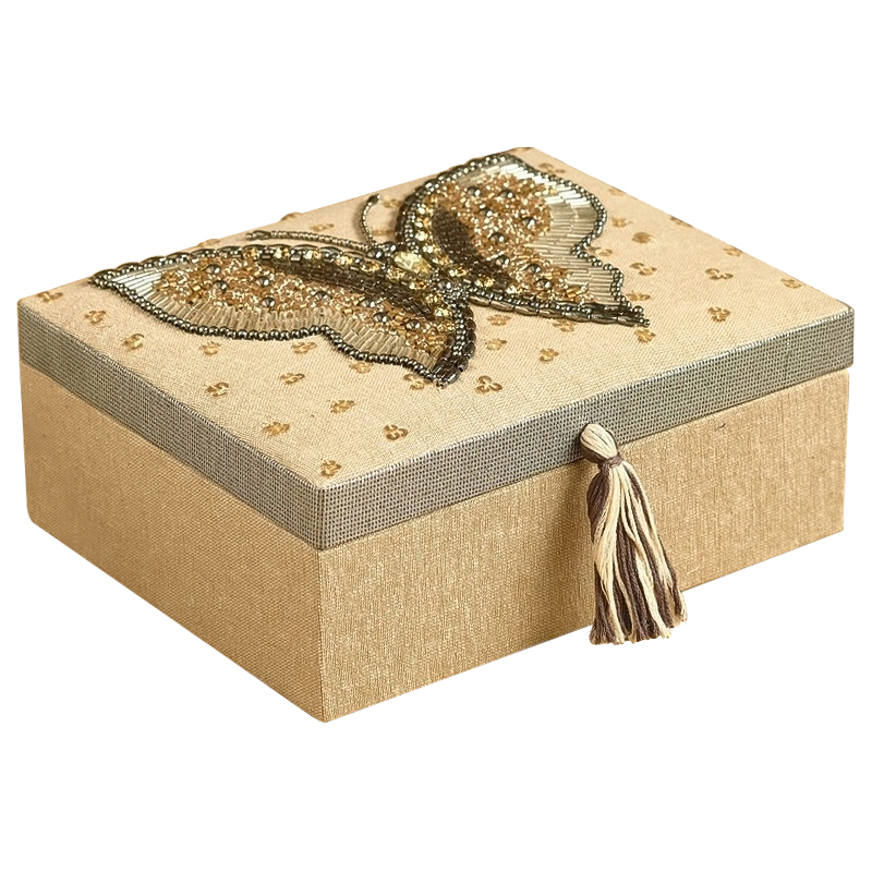 Шкатулка с вышивкой из бисера Butterfly Beads Embroidery Box Бежевый Серебряный Золотой Шкатулка с вышивкой из бисера Butterfly Beads Embroidery Box Бежевый Серебряный Золотой в Барнауле | Loft Concept