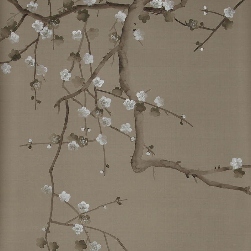 Обои ручная роспись Plum Blossom Colourway SC-232 on Lead Grey dyed silk Обои ручная роспись Plum Blossom Colourway SC-232 on Lead Grey dyed silk в Барнауле | Loft Concept