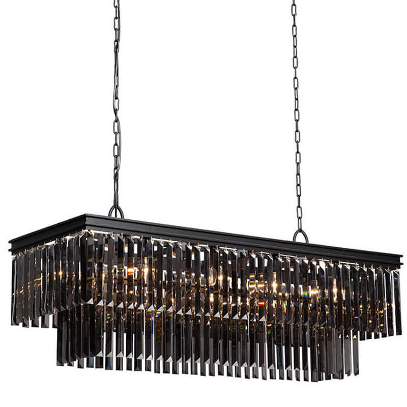 Люстра Odeon Gray glass Rectangular Chandelier Black iron  стекло Смок длина 120 Черный матовый в Барнауле | Loft Concept 