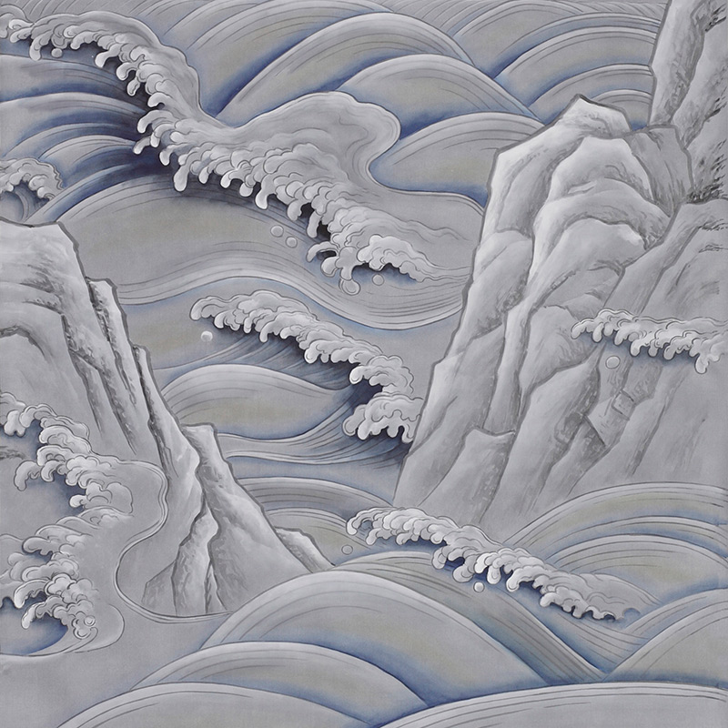 Обои ручная роспись Matsushima Waves Hokusai on Gun Metal dyed silk Обои ручная роспись Matsushima Waves Hokusai on Gun Metal dyed silk в Барнауле | Loft Concept