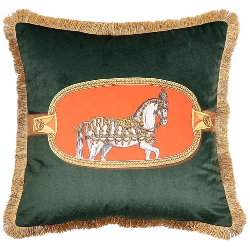 Декоративная подушка Hermes Horse 110 Зеленый Оранжевый Золотой Декоративная подушка Hermes Horse 110 Зеленый Оранжевый Золотой в Барнауле | Loft Concept