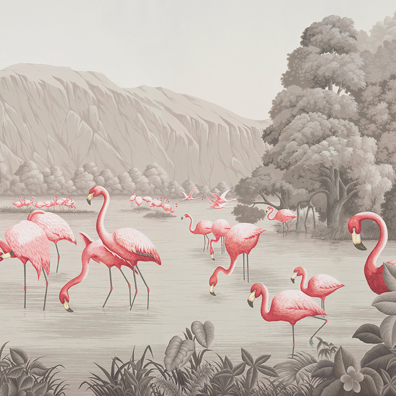 Обои ручная роспись Flamingos Flamingo on Eau Forte scenic paper  в Барнауле | Loft Concept 
