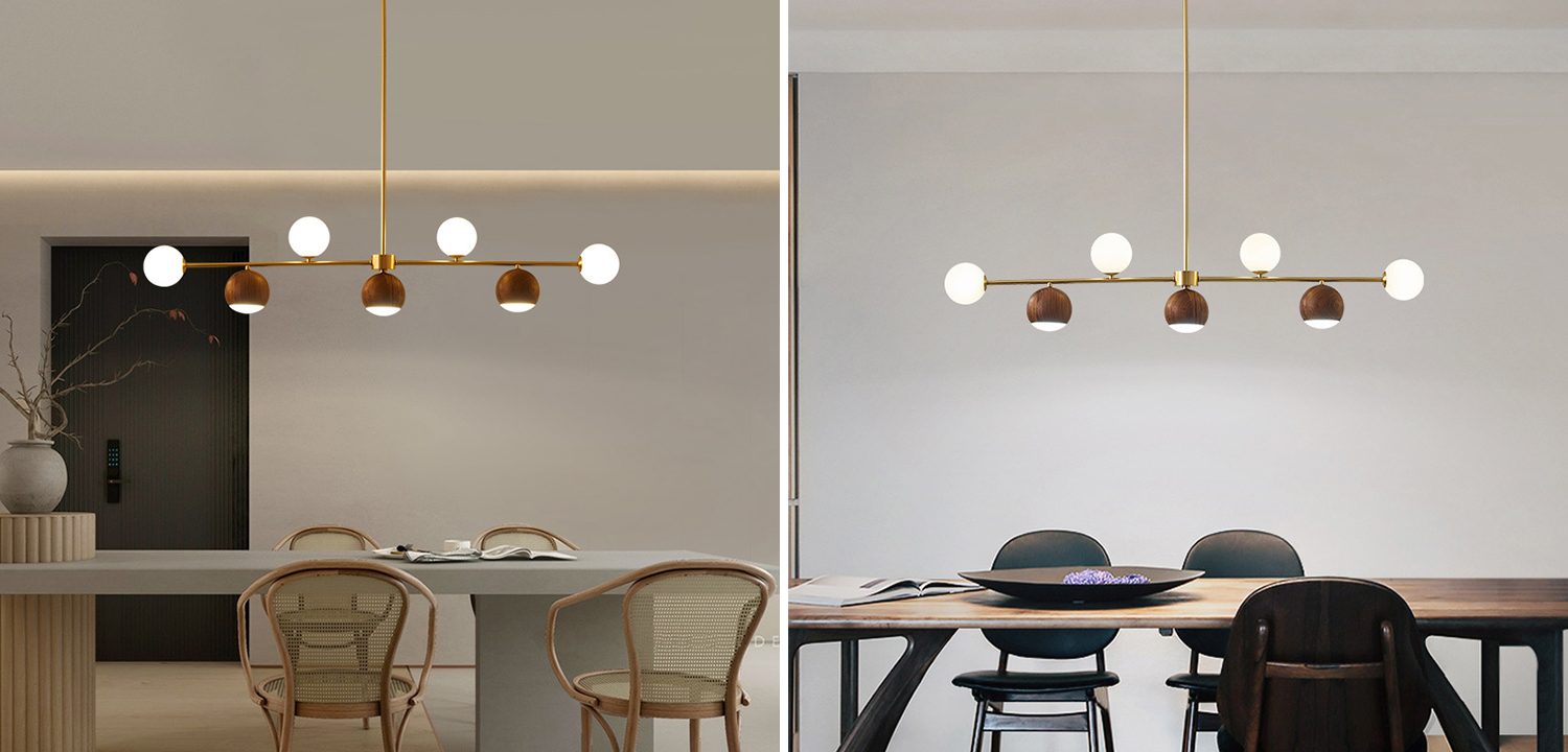 Линейная люстра Theo Metal Wooden Linear Chandelier - фото