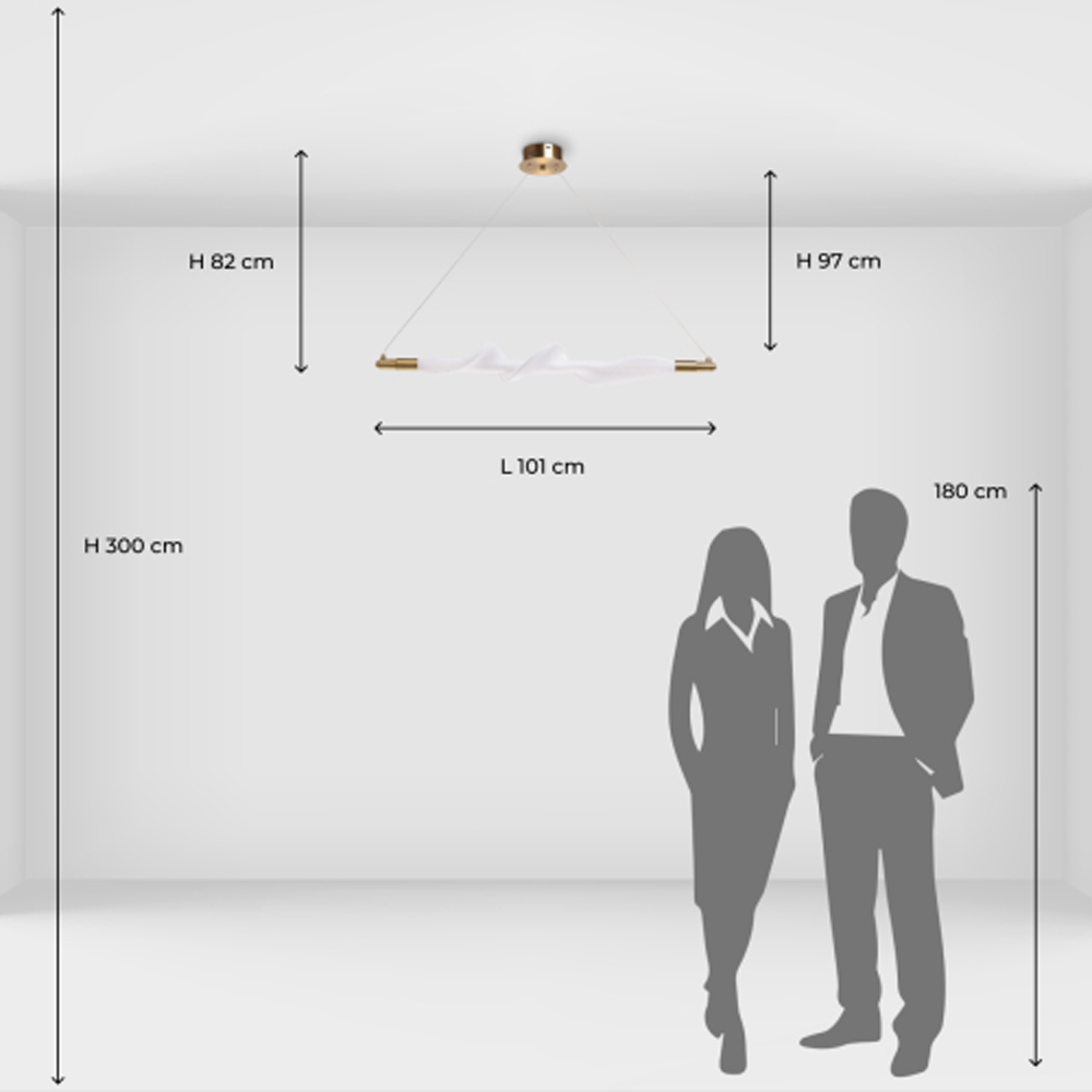 Люстра горизонтальная с волнистым белым плафоном Golden Swirl в Барнауле