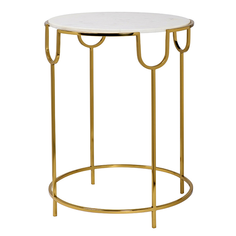 Приставной стол Bettina Side Table Глянцевое золото Белый Мрамор Bianco в Барнауле | Loft Concept 