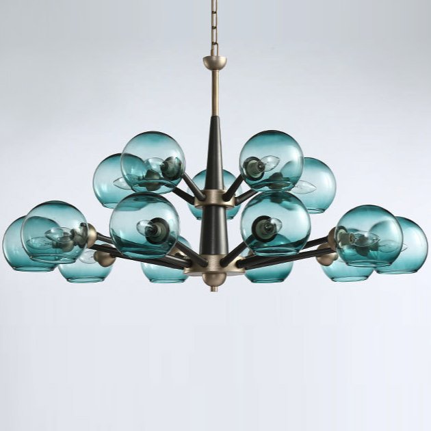 Люстра Thalia chandelier Blue glass 15 Золотой Светло-голубой Черный Люстра Thalia chandelier Blue glass 15 Золотой Светло-голубой Черный в Барнауле | Loft Concept