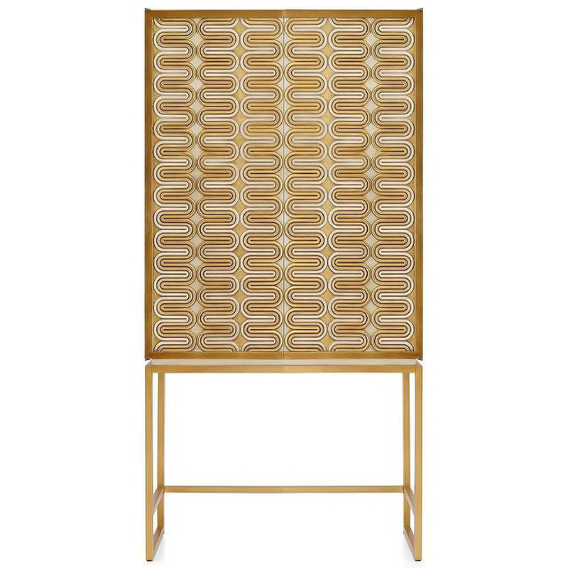 Шкаф Park Avenue Brass Wave Pattern Bar Cabinet Белый Золотой в Барнауле | Loft Concept 