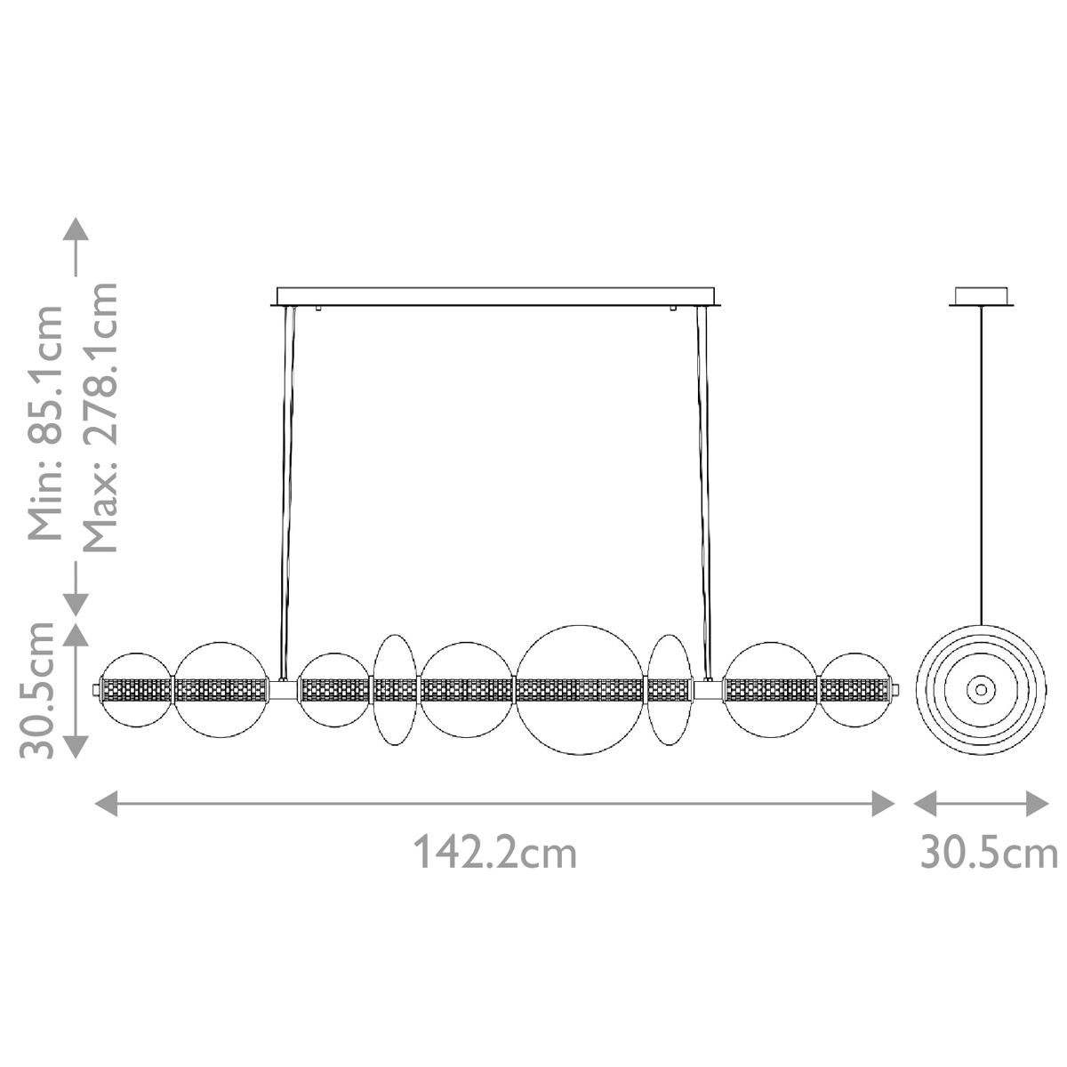 Подвесной светильник линейный с прозрачными стеклянными шарами разного диаметра Eurofase в Барнауле