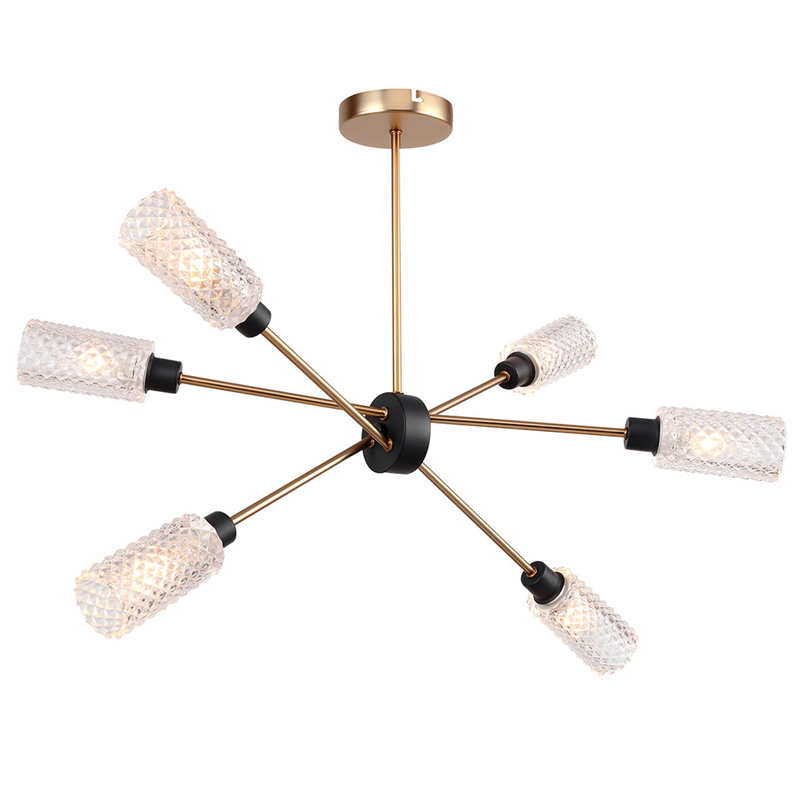 Светильник Sputnik Chandelier six cylinders Черный Латунь Янтарь (Amber) Светильник Sputnik Chandelier six cylinders Черный Латунь Янтарь (Amber) в Барнауле | Loft Concept