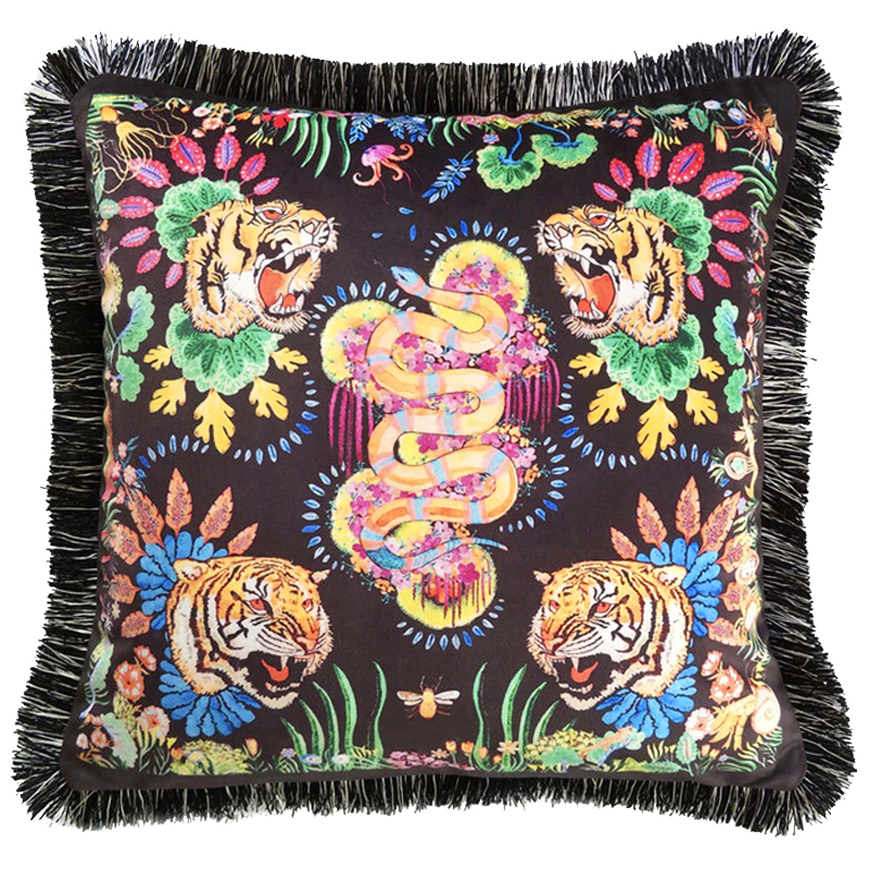 Декоративная подушка Cтиль Gucci Four Tigers and Micrurus Мульти Черный Декоративная подушка Cтиль Gucci Four Tigers and Micrurus Мульти Черный в Барнауле | Loft Concept