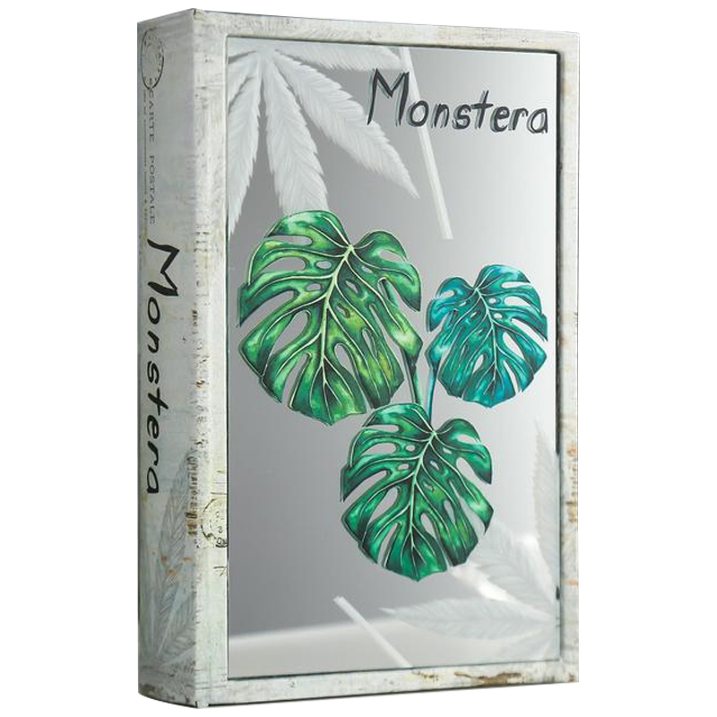 Шкатулка-книга Monstera Leaves Mirror Book Box Серый Зеленый Бежевый в Барнауле | Loft Concept 