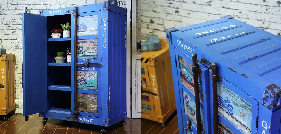 Синяя тумбочка контейнер Blue chest of drawers vintage Sea Container Синяя тумбочка контейнер Blue chest of drawers vintage Sea Container - Loft-Concept в Барнауле