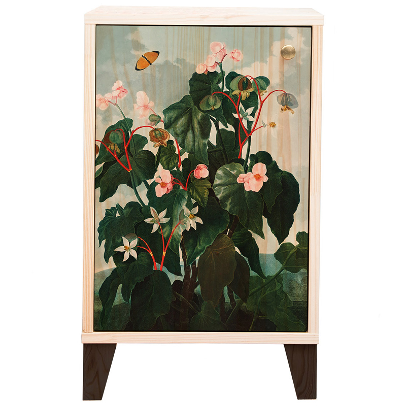 Тумба с цветочным изображением Floral Print Nighstand Natural Бежевый Мульти Зеленый в Барнауле | Loft Concept 