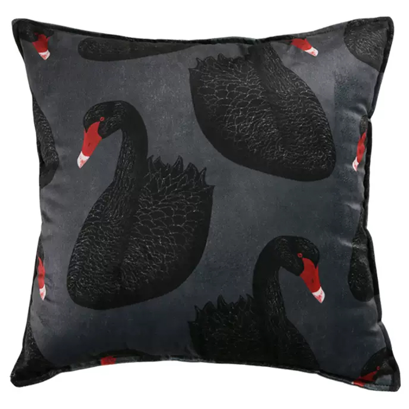 Декоративная подушка Black Swans Cushion Черная Черный Серый Красный Декоративная подушка Black Swans Cushion Черная Черный Серый Красный в Барнауле | Loft Concept