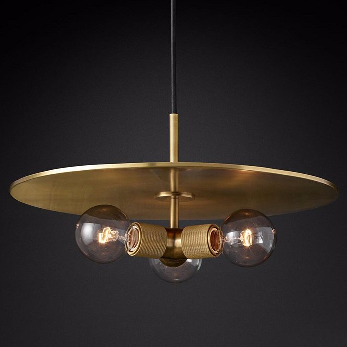 Люстра RH Utilitaire Disk Triple Pendant Brass Латунь Прозрачное Стекло Люстра RH Utilitaire Disk Triple Pendant Brass Латунь Прозрачное Стекло в Барнауле | Loft Concept