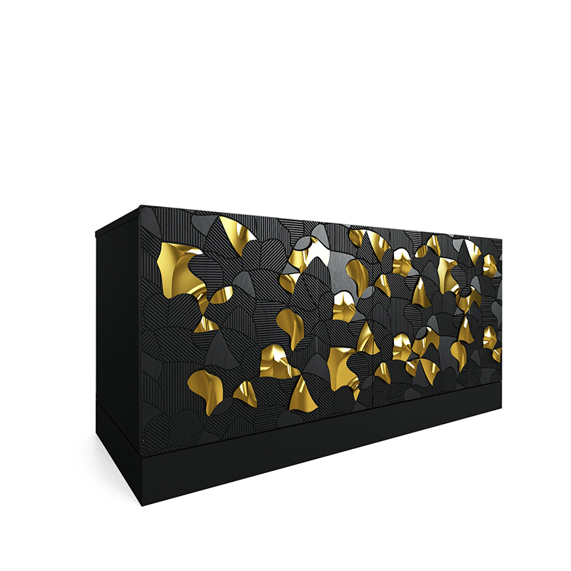 Комод малый инкрустированный золотым орнаментом Wooden Petals Gold Черный Серый Комод малый инкрустированный золотым орнаментом Wooden Petals Gold Черный Серый в Барнауле | Loft Concept