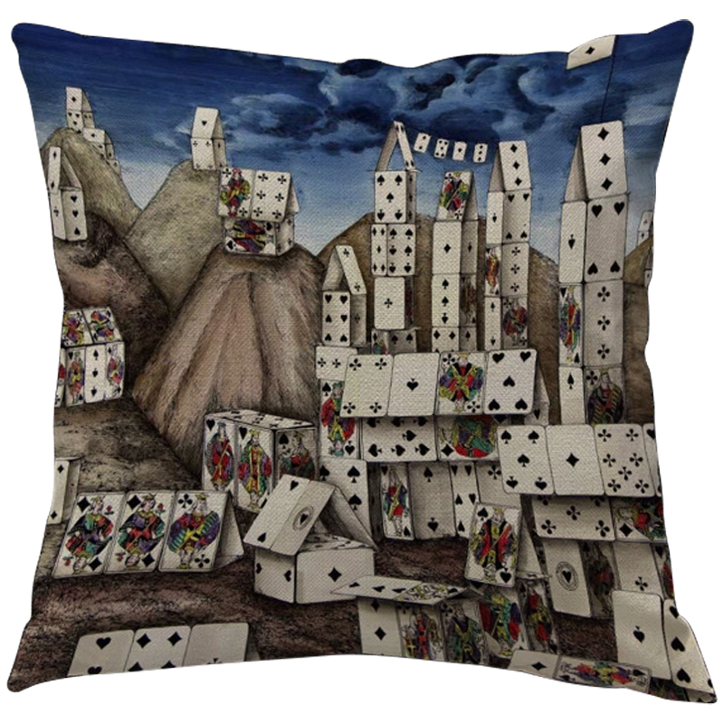 Декоративная подушка Fornasetti City of Cards Синий Серый Мульти Декоративная подушка Fornasetti City of Cards Синий Серый Мульти в Барнауле | Loft Concept