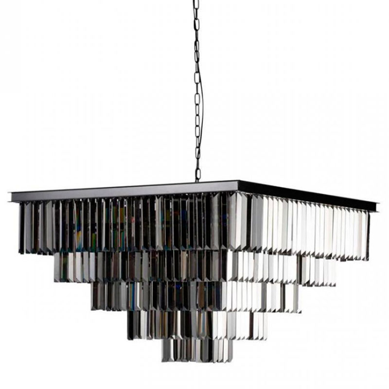 Квадратная Люстра RH 1920s Odeon Black iron Five layers Серое Стекло 80х80 Черный Серый Квадратная Люстра RH 1920s Odeon Black iron Five layers Серое Стекло 80х80 Черный Серый в Барнауле | Loft Concept
