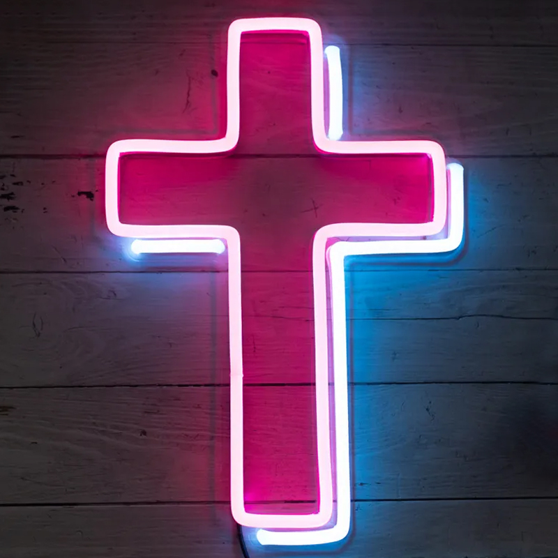 Неоновая настенная лампа Cross Neon Wall Lamp Розовый Синий Неоновая настенная лампа Cross Neon Wall Lamp Розовый Синий в Барнауле | Loft Concept