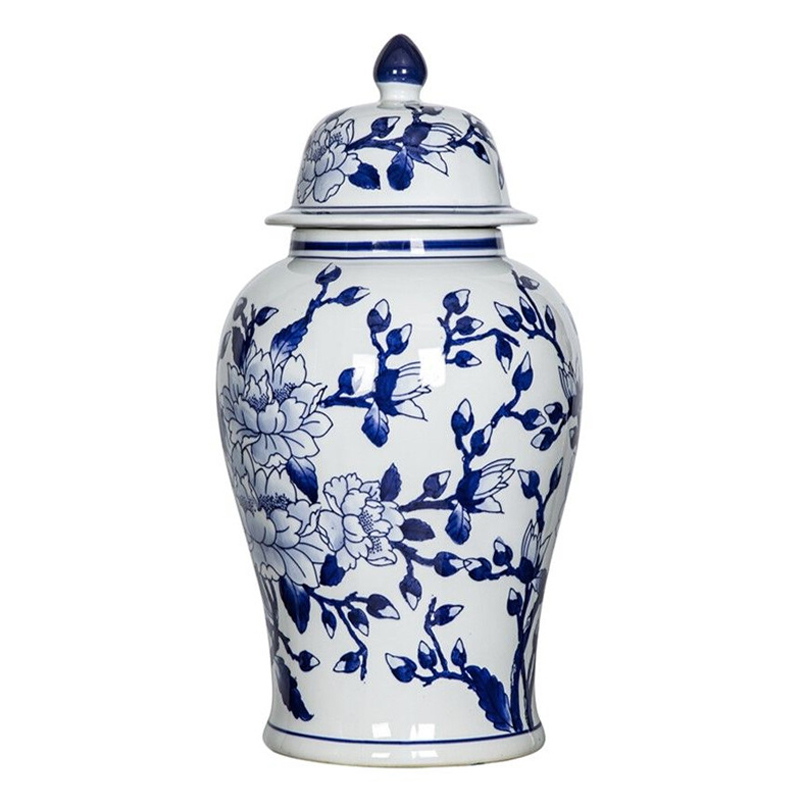 Ваза с крышкой и синим цветочным узором Blue & White Ornament Белый Синий Ваза с крышкой и синим цветочным узором Blue & White Ornament Белый Синий в Барнауле | Loft Concept