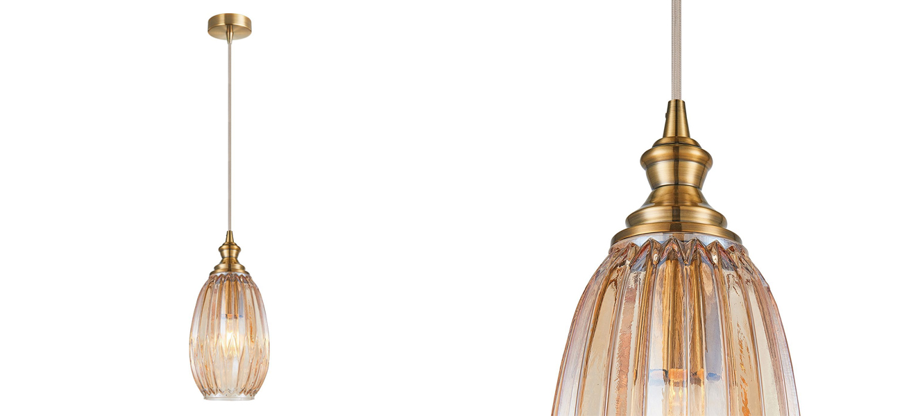 Подвесной светильник с рельефным янтарным плафоном Eustoma 15 см - фото