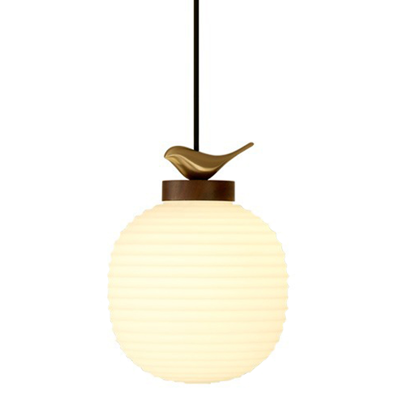Светильник с птичкой Bird On a Lantern Hanging Lamp Коричневый Белое матовое стекло Латунь Светильник с птичкой Bird On a Lantern Hanging Lamp Коричневый Белое матовое стекло Латунь в Барнауле | Loft Concept