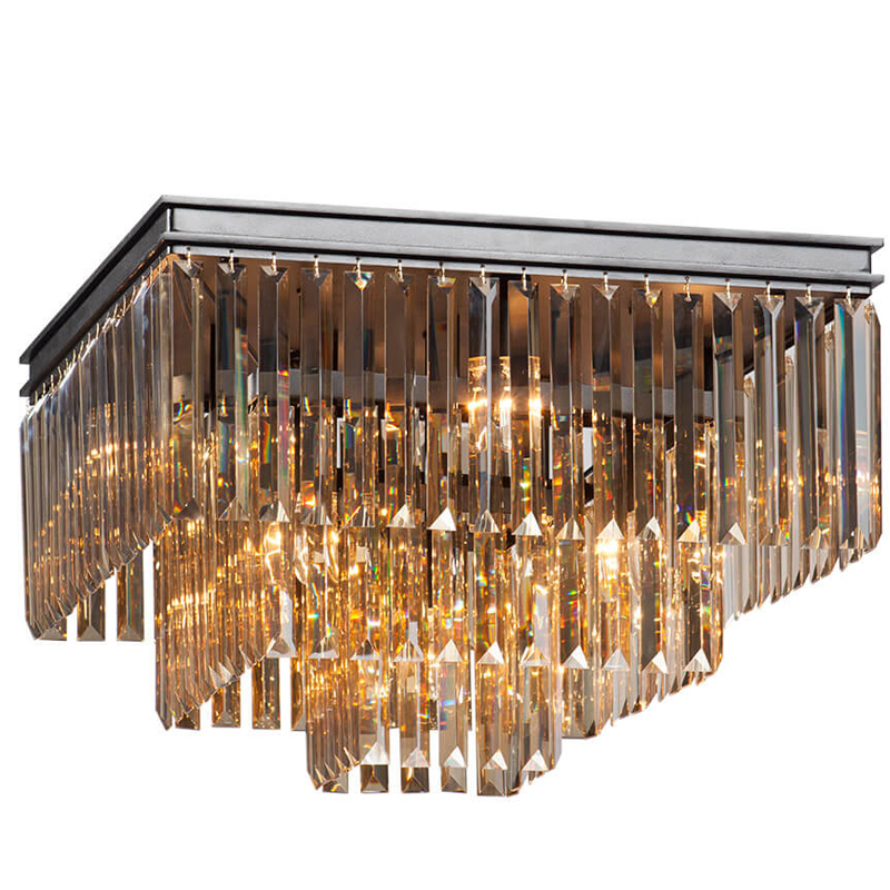 Потолочный светильник ODEON Amber GLASS 3-TIER Янтарное стекло 52 см Черный в Барнауле | Loft Concept 