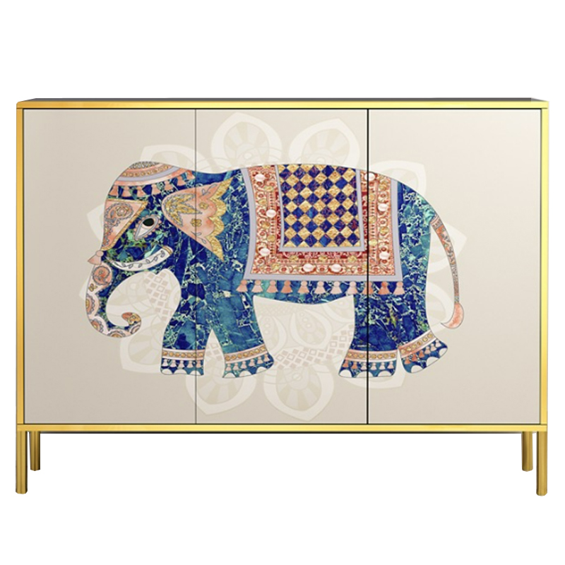 Комод с орнаментом Индийский Слон ivory ( слоновая кость ) Синий Латунь Комод с орнаментом Индийский Слон ivory ( слоновая кость ) Синий Латунь в Барнауле | Loft Concept