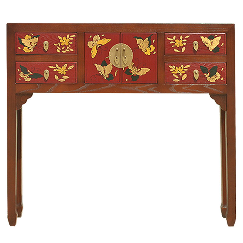 Коричневая консоль из массива сосны в Китайском стиле с красными ящиками Wood Console Chinese Коричневый Красный Коричневая консоль из массива сосны в Китайском стиле с красными ящиками Wood Console Chinese Коричневый Красный в Барнауле | Loft Concept