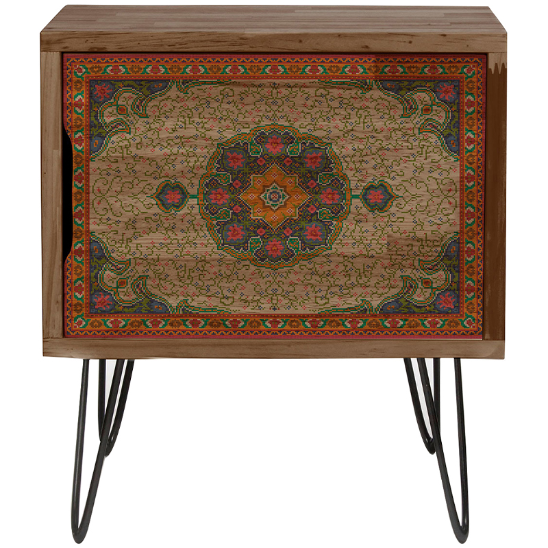 Тумба деревянная с узорами на дверце Persian Carpet Print Nightstand Коричневый Красный Синий Зеленый Тумба деревянная с узорами на дверце Persian Carpet Print Nightstand Коричневый Красный Синий Зеленый в Барнауле | Loft Concept