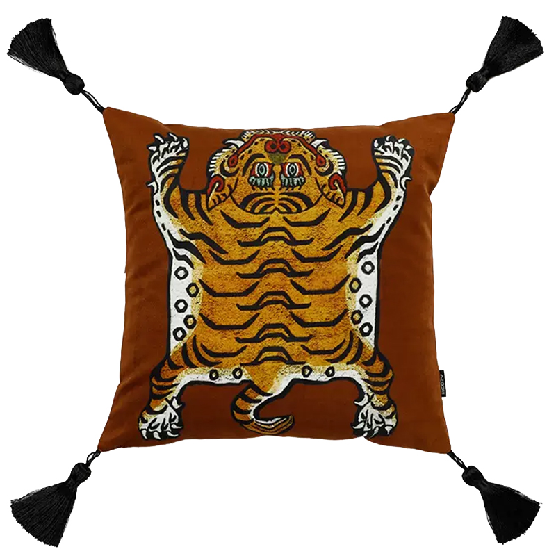 Коричневая Подушка Тибетский Тигр TIBETAN TIGER Коричневый Золотой Бежевый Коричневая Подушка Тибетский Тигр TIBETAN TIGER Коричневый Золотой Бежевый в Барнауле | Loft Concept