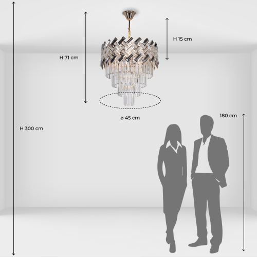 Люстра многоярусная с переплетенными металлическими элементами черного и золотого цвета и прозрачными хрустальными подвесками Empire Chandelier Crystal в Барнауле