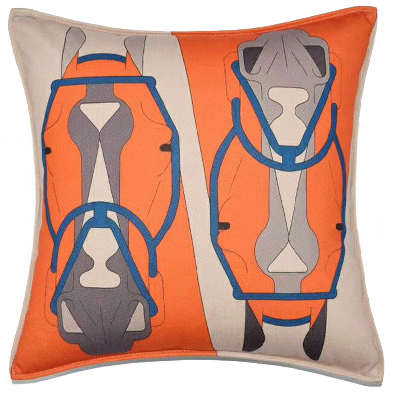 Декоративная подушка Hermes Horse 27 Оранжевый Бежево-серый Синий Декоративная подушка Hermes Horse 27 Оранжевый Бежево-серый Синий в Барнауле | Loft Concept