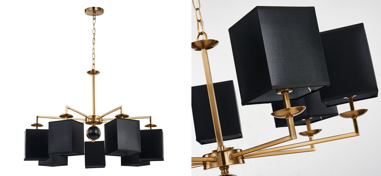 Люстра с черными плафонами и декором под мрамор QUATRO D79 см - фото