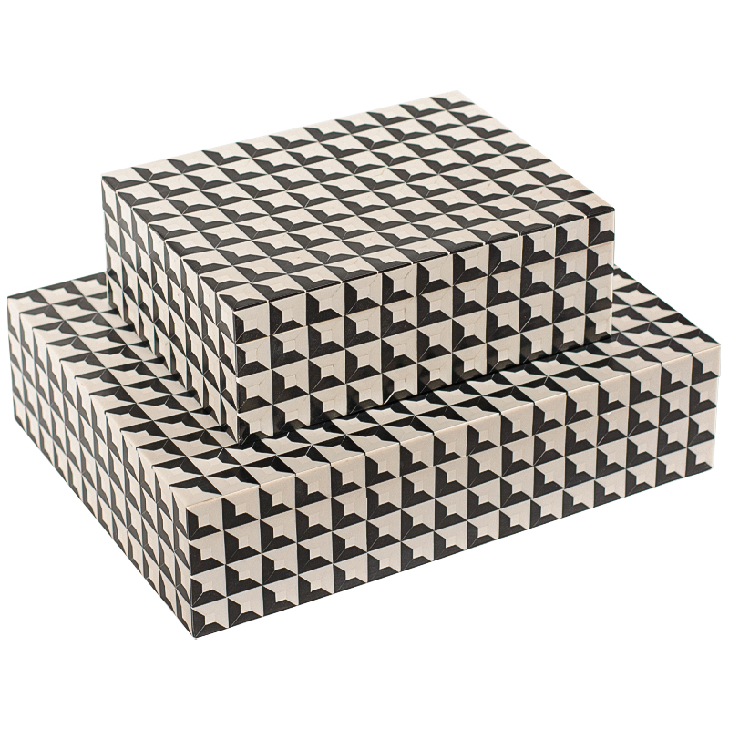 Комплект шкатулок Black White Square Bone Inlay Черно-белый Комплект шкатулок Black White Square Bone Inlay Черно-белый в Барнауле | Loft Concept