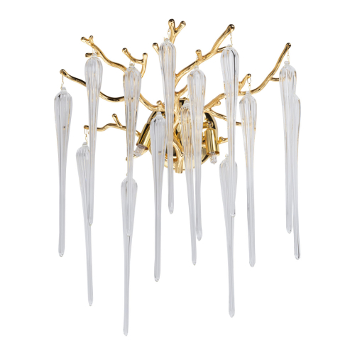 Бра золотого цвета с разветвленными ветвями и длинными прозрачными подвесками в форме стеклянных сосулек Droplet Chandelier Золотой Прозрачный в Барнауле | Loft Concept 
