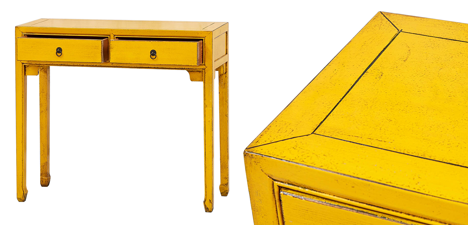 Консоль в китайском стиле с двумя ящиками Yellow Chinese Collection Console - фото