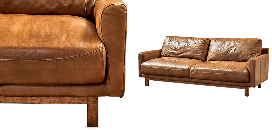 Диван Caramel Leather & Wood Triple Sofa Диван Caramel Leather & Wood Triple Sofa - Loft-Concept в Барнауле