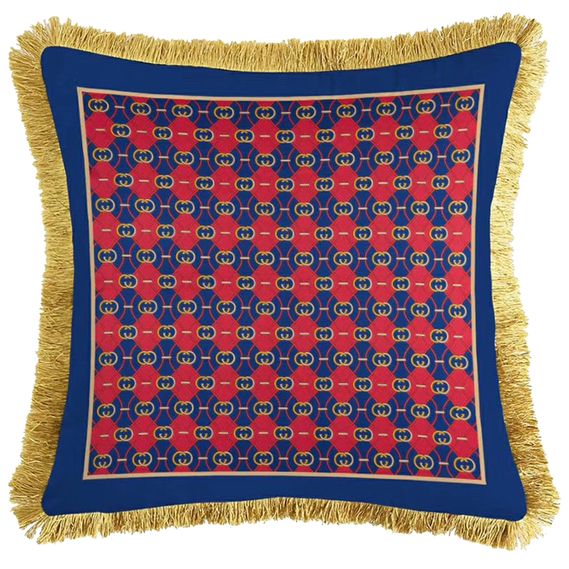 Декоративная подушка Cтиль Gucci Pattern Red Blue Синий Красный Золотой Декоративная подушка Cтиль Gucci Pattern Red Blue Синий Красный Золотой в Барнауле | Loft Concept