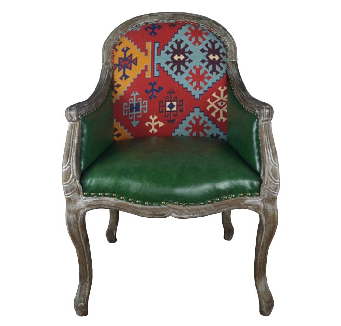 Кресло Bergere Kelim Pattern & Green Leather Кресло Bergere Kelim Pattern & Green Leather в Барнауле | Loft Concept