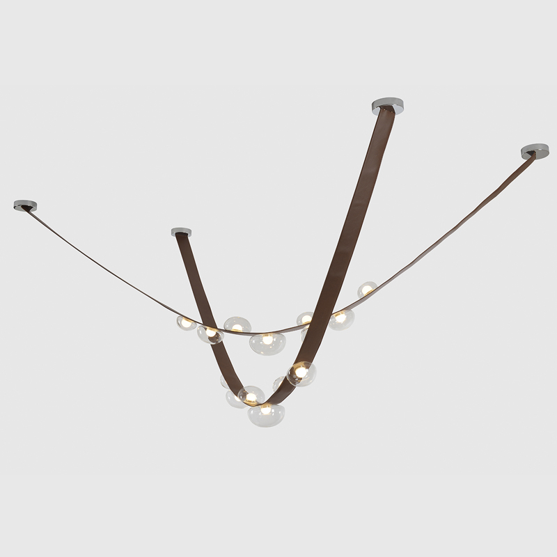 Подвесной светильник тонкий из кожи с 7-ю лампочками Flos Wireline Lighting Черный Прозрачный Коричневый Серый Подвесной светильник тонкий из кожи с 7-ю лампочками Flos Wireline Lighting Черный Прозрачный Коричневый Серый в Барнауле | Loft Concept
