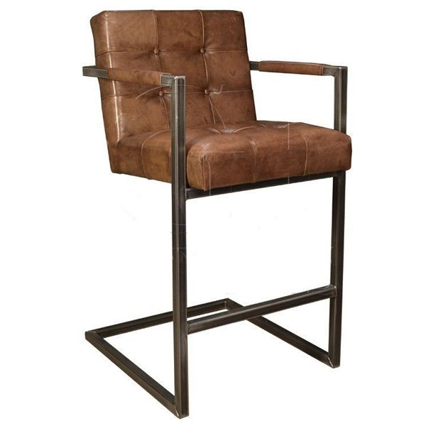 Кожаный стул Bar Stool Leather Iron Tufted Коричневый винтаж Винтажный черный Кожаный стул Bar Stool Leather Iron Tufted Коричневый винтаж Винтажный черный в Барнауле | Loft Concept