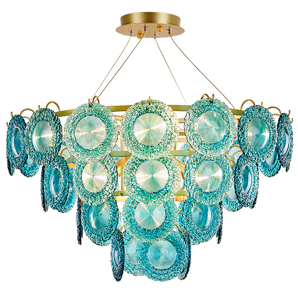 Люстра Blue Glass disk Chandelier Золотой Голубой Люстра Blue Glass disk Chandelier Золотой Голубой в Барнауле | Loft Concept