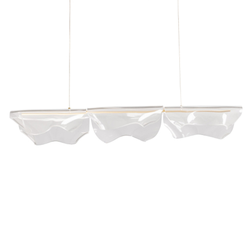 Люстра линейная с 3-мя белыми волнистыми плафонами Wave Line Золотой Прозрачный в Барнауле | Loft Concept 